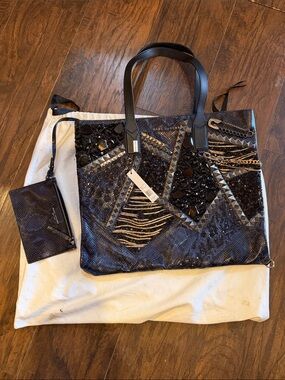 Marc Jacobs Black Embellished Patchwork Tote with Removable Pouch